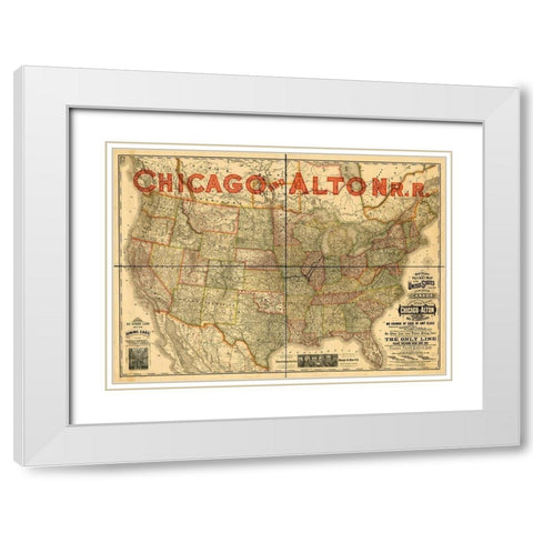 Chicago and Alton Railroad White Modern Wood Framed Art Print with Double Matting by Vintage Maps