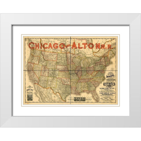 Chicago and Alton Railroad White Modern Wood Framed Art Print with Double Matting by Vintage Maps