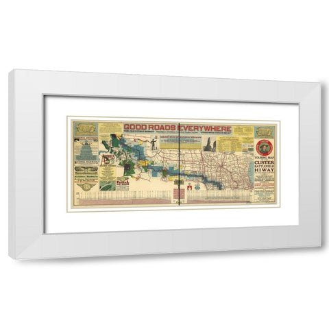 Good Roads Everywhere A Touring Map of the Custer Battlefield Highway 1925 White Modern Wood Framed Art Print with Double Matting by Vintage Maps