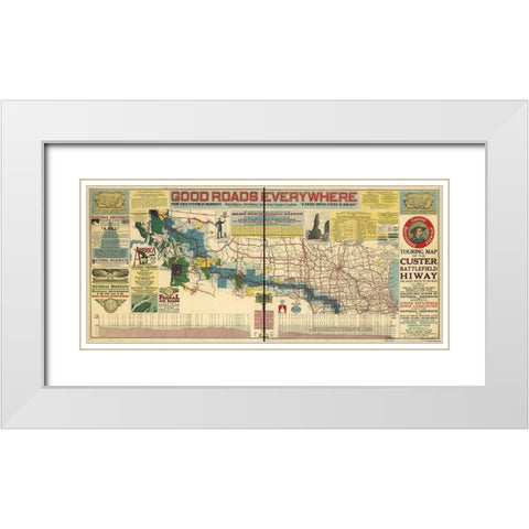 Good Roads Everywhere A Touring Map of the Custer Battlefield Highway 1925 White Modern Wood Framed Art Print with Double Matting by Vintage Maps
