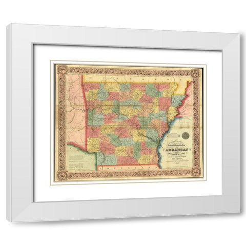 Arkansas 1854 White Modern Wood Framed Art Print with Double Matting by Vintage Maps