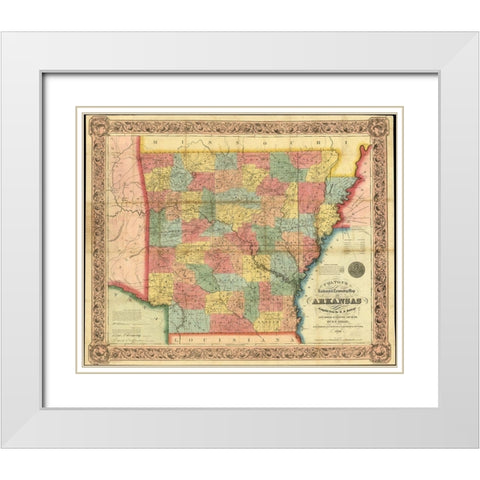 Arkansas 1854 White Modern Wood Framed Art Print with Double Matting by Vintage Maps