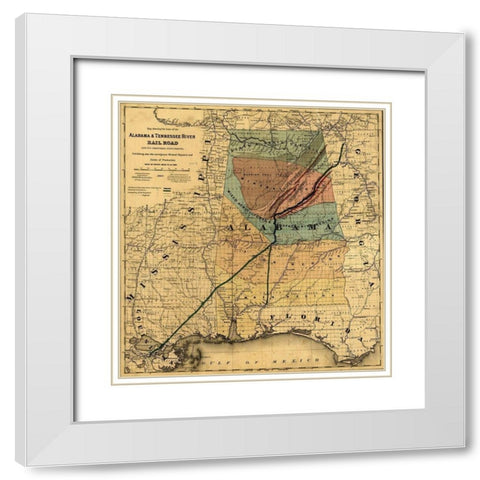 Alabama and Tennessee River Rail Road 1867 White Modern Wood Framed Art Print with Double Matting by Vintage Maps