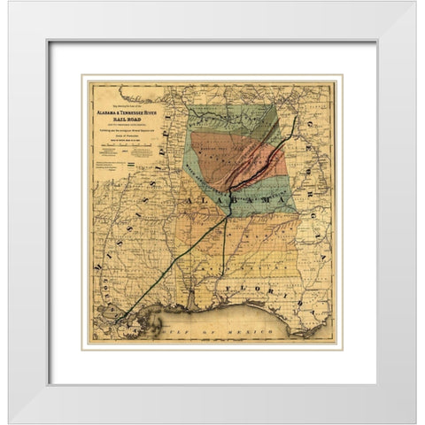 Alabama and Tennessee River Rail Road 1867 White Modern Wood Framed Art Print with Double Matting by Vintage Maps
