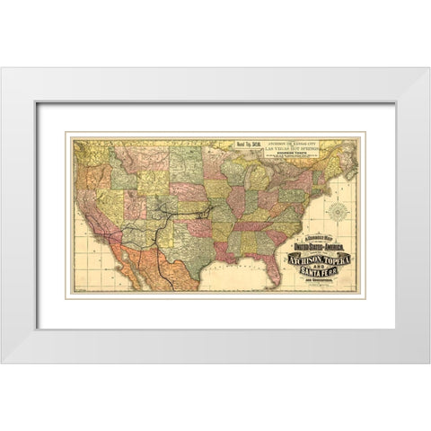 Atchison Topeka and Santa Fe R R 1888 White Modern Wood Framed Art Print with Double Matting by Vintage Maps
