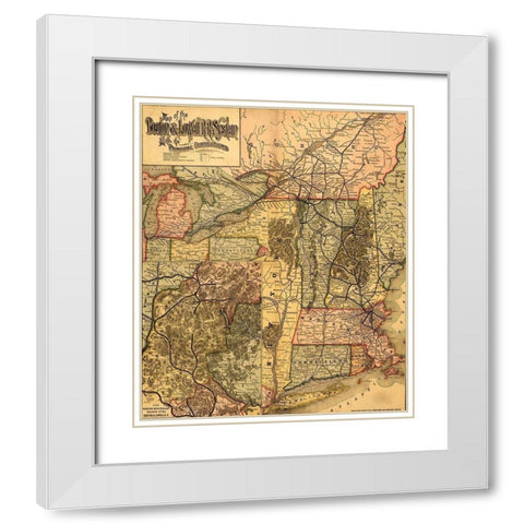 Boston and Lowell R R system 1890 White Modern Wood Framed Art Print with Double Matting by Vintage Maps