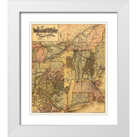 Boston and Lowell R R system 1890 White Modern Wood Framed Art Print with Double Matting by Vintage Maps