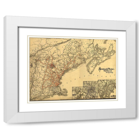 Boston and Maine 1898 White Modern Wood Framed Art Print with Double Matting by Vintage Maps