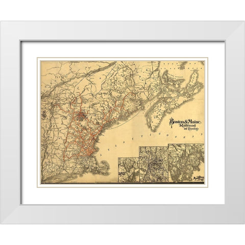 Boston and Maine 1898 White Modern Wood Framed Art Print with Double Matting by Vintage Maps