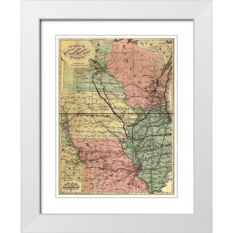 Burlington Cedar Rapids and Minnesota Railway 1868 White Modern Wood Framed Art Print with Double Matting by Vintage Maps