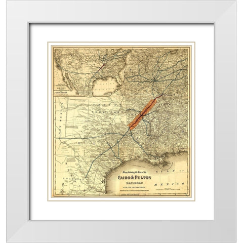 Cairo and Fulton Railroad 1871 White Modern Wood Framed Art Print with Double Matting by Vintage Maps