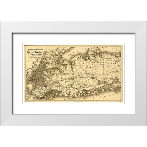 Central Rail Road Extension Company of Long Island 1873 White Modern Wood Framed Art Print with Double Matting by Vintage Maps