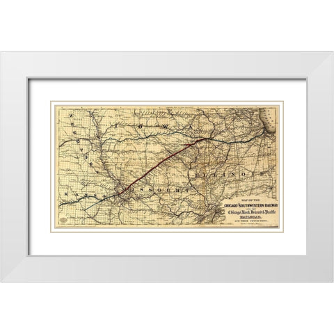 Chicago and Southwestern Railway and the Chicago Rock Island and Pacific Railroad 1869 White Modern Wood Framed Art Print with Double Matting by Vintage Maps