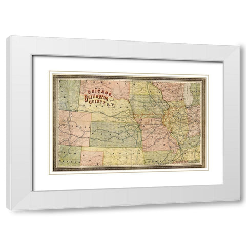 Chicago Burlington and Quincy 1881 White Modern Wood Framed Art Print with Double Matting by Vintage Maps