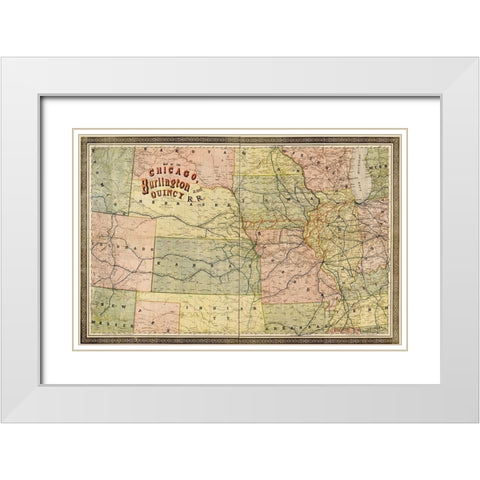 Chicago Burlington and Quincy 1881 White Modern Wood Framed Art Print with Double Matting by Vintage Maps