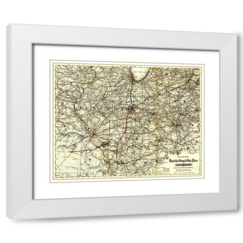 Danville Olney and Ohio River Railroad 1881 White Modern Wood Framed Art Print with Double Matting by Vintage Maps