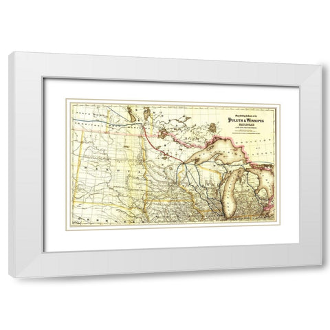 Duluth and Winnipeg Railroad 1881 White Modern Wood Framed Art Print with Double Matting by Vintage Maps