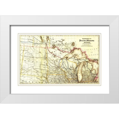 Duluth and Winnipeg Railroad 1881 White Modern Wood Framed Art Print with Double Matting by Vintage Maps