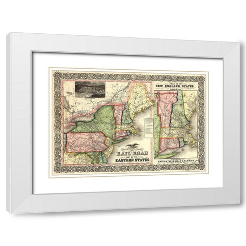 Road Map of the Eastern States 1856 White Modern Wood Framed Art Print with Double Matting by Vintage Maps