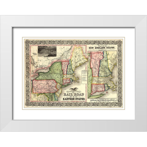 Road Map of the Eastern States 1856 White Modern Wood Framed Art Print with Double Matting by Vintage Maps