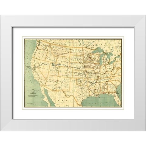 land grant and bond aided railroads of the United States 1892 White Modern Wood Framed Art Print with Double Matting by Vintage Maps