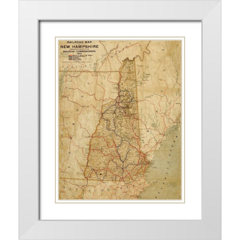 New Hampshire 1894 White Modern Wood Framed Art Print with Double Matting by Vintage Maps