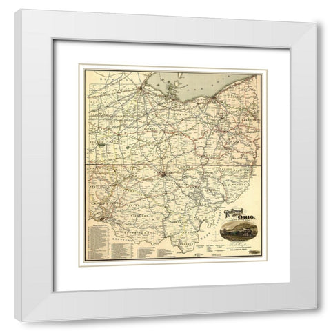 Ohio 1898 White Modern Wood Framed Art Print with Double Matting by Vintage Maps