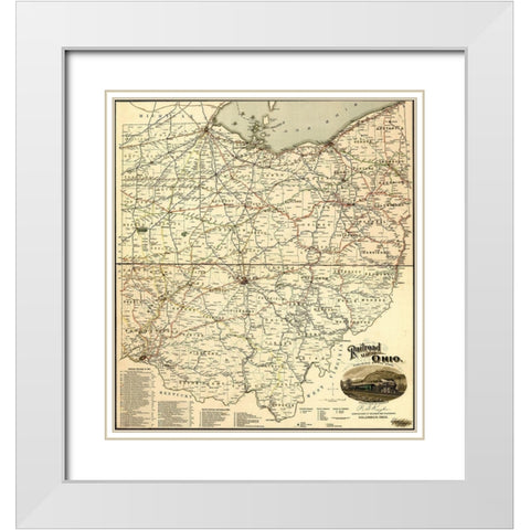 Ohio 1898 White Modern Wood Framed Art Print with Double Matting by Vintage Maps