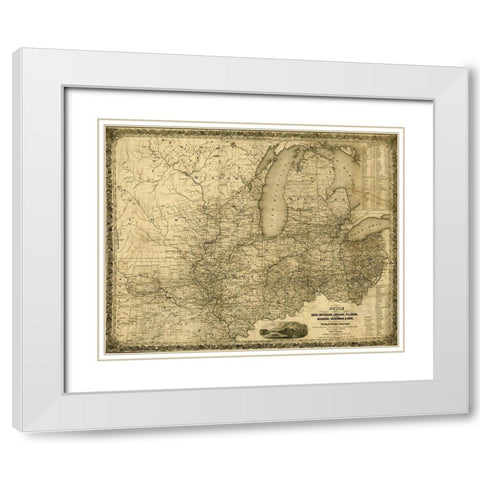 Ohio Michigan Indiana Illinois Missouri Wisconsin and Iowa 1840 White Modern Wood Framed Art Print with Double Matting by Vintage Maps
