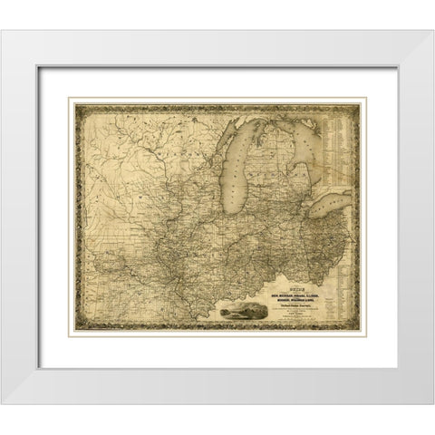 Ohio Michigan Indiana Illinois Missouri Wisconsin and Iowa 1840 White Modern Wood Framed Art Print with Double Matting by Vintage Maps