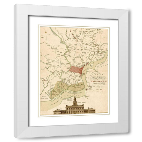 Plan of Philadelphia and its environs 1777 White Modern Wood Framed Art Print with Double Matting by Vintage Maps