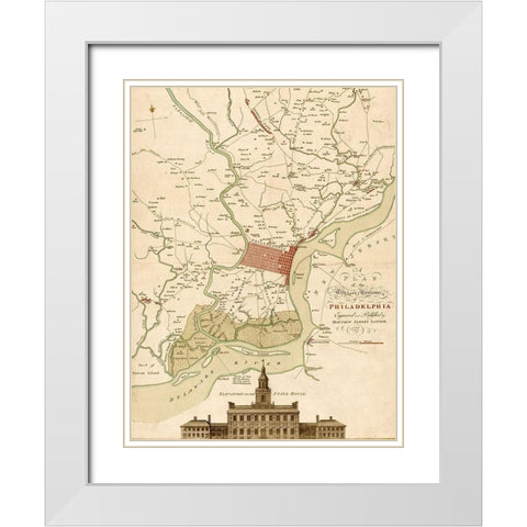 Plan of Philadelphia and its environs 1777 White Modern Wood Framed Art Print with Double Matting by Vintage Maps