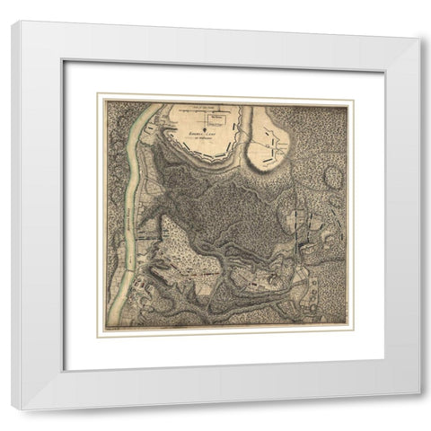 Bemus Heights Near Hudson River 1777 White Modern Wood Framed Art Print with Double Matting by Vintage Maps