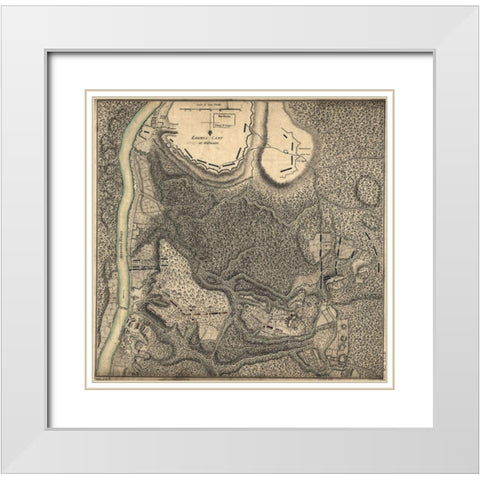 Bemus Heights Near Hudson River 1777 White Modern Wood Framed Art Print with Double Matting by Vintage Maps