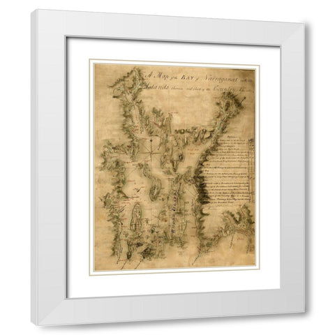 Narragansett Bay 1777 White Modern Wood Framed Art Print with Double Matting by Vintage Maps
