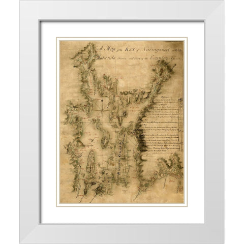 Narragansett Bay 1777 White Modern Wood Framed Art Print with Double Matting by Vintage Maps