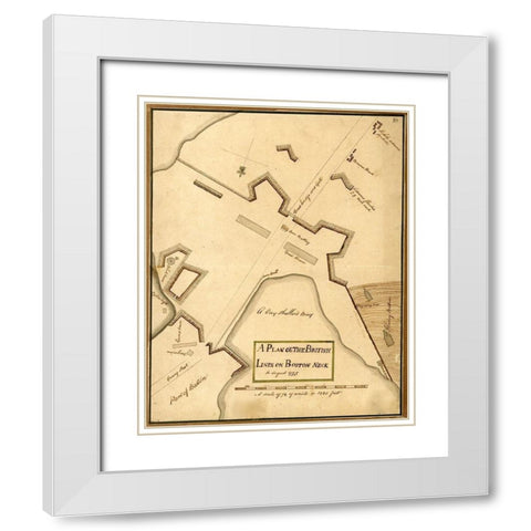 British Lines on Boston Neck Bunker Hill 1775 White Modern Wood Framed Art Print with Double Matting by Vintage Maps