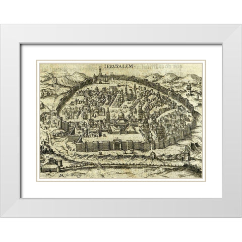 Antique Map of Jerusalem White Modern Wood Framed Art Print with Double Matting by Vintage Maps