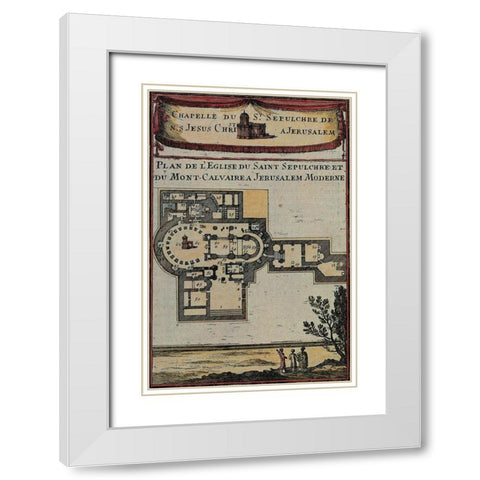 Antique Map of Jerusalem White Modern Wood Framed Art Print with Double Matting by Vintage Maps