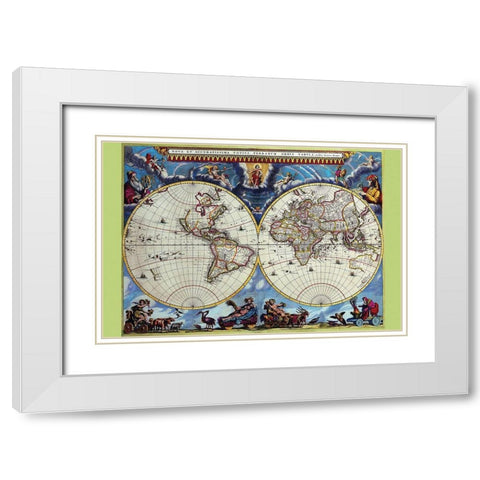 Stereographic Map of the World Theatrum Orbis Terrarum White Modern Wood Framed Art Print with Double Matting by Blaeu, Joan