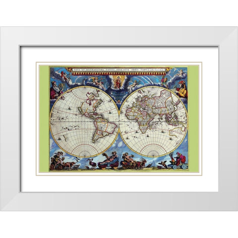 Stereographic Map of the World Theatrum Orbis Terrarum White Modern Wood Framed Art Print with Double Matting by Blaeu, Joan