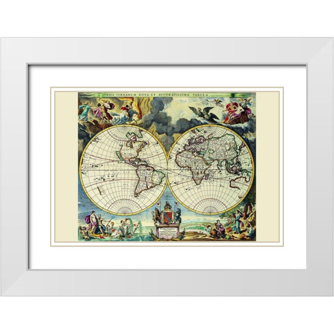 Stereographic Map of the World White Modern Wood Framed Art Print with Double Matting by Pitt, Moses