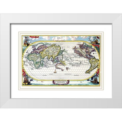 Navigationes Precipae Europorum ad Exteras Nationes Navigational Map of the World White Modern Wood Framed Art Print with Double Matting by Scherer, Heinrich