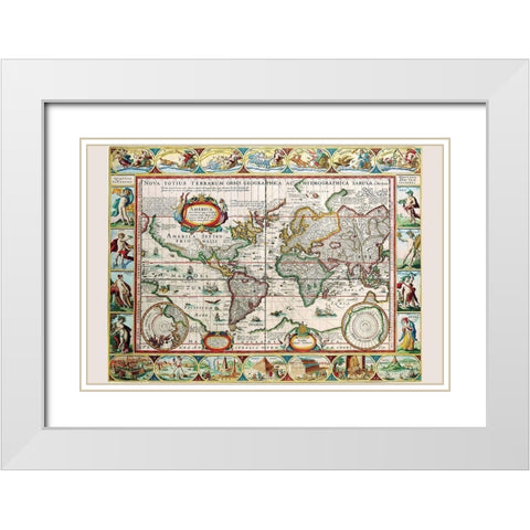 Map of the Americas White Modern Wood Framed Art Print with Double Matting by Van der Keere, Peter