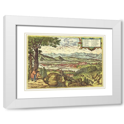 Linz Austria White Modern Wood Framed Art Print with Double Matting by Hogenberg, Braun