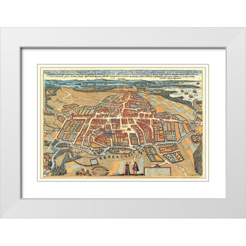 Odense Denmark White Modern Wood Framed Art Print with Double Matting by Hogenberg, Braun