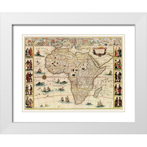 Africa 1666 with its peoples White Modern Wood Framed Art Print with Double Matting by Blaeu, William