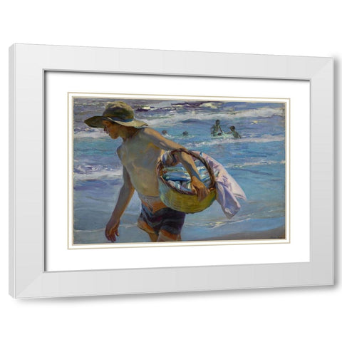 Bastida The Fisherman White Modern Wood Framed Art Print with Double Matting by Sorolla, Joaquin
