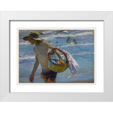 Bastida The Fisherman White Modern Wood Framed Art Print with Double Matting by Sorolla, Joaquin