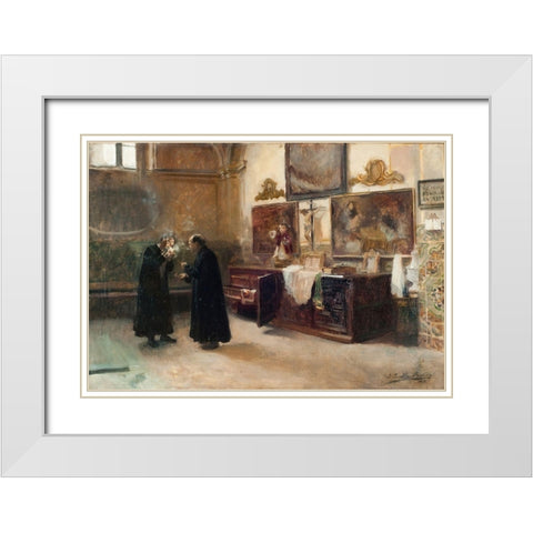 In the sacristy White Modern Wood Framed Art Print with Double Matting by Sorolla, Joaquin